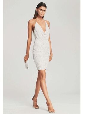 NEW Retrofete White Sequin Mindi Mini Party Dress Silver white Size Large